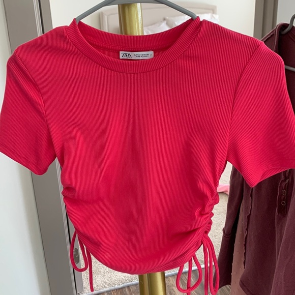 Zara Tops - Zara pink ruched crop top small